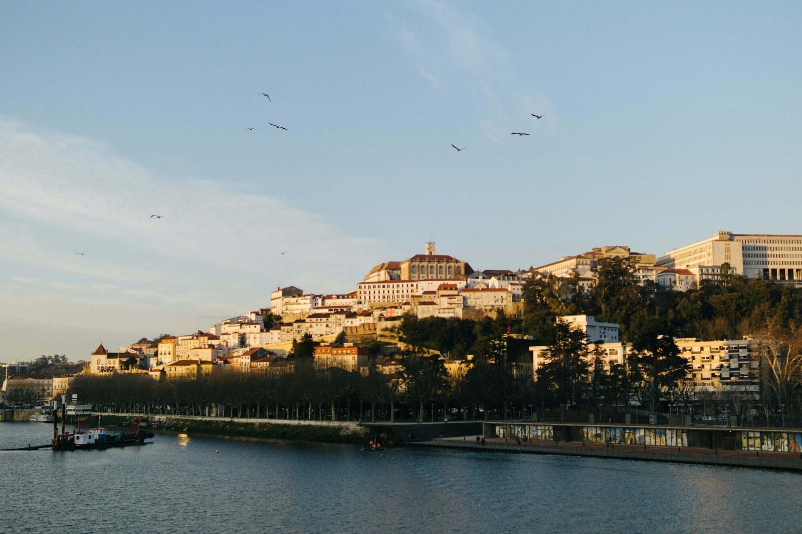 Vista de Coimbra e da Universidade sobre o rio Mondego ao fim da tarde